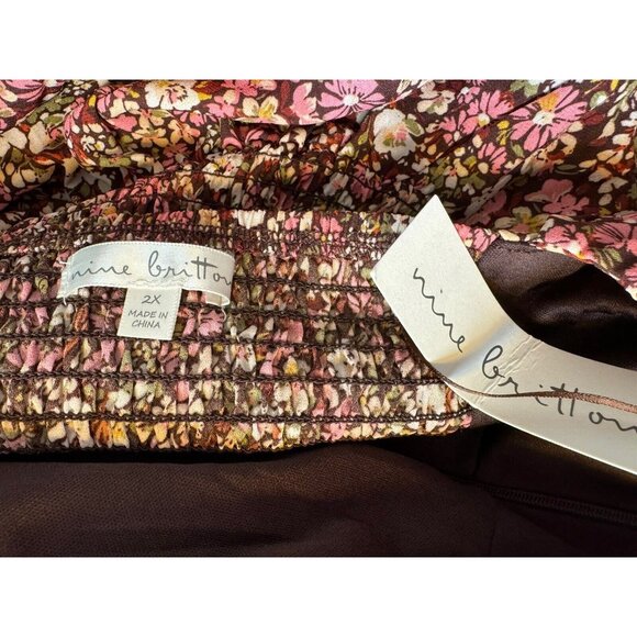 Nine Britton 2X Smocked Back Sleeveless Floral Print Midi Lined Dress NWT - Picture 3 of 11